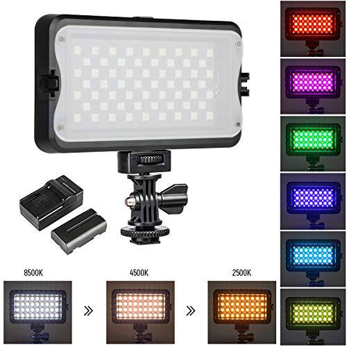 RGB LED 카메라 영상 라이트, 디머블, 밝기 조절 가능 2500K-8500K 카메라코더 LED 라이트 Panel for 디지털 SLR 카메라 with 0-299 Muti-Color Types, White 필터 배터리 and 충전