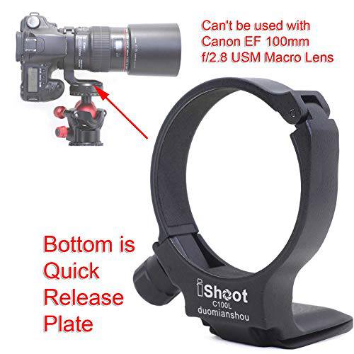삼각대 마운트 링, iShoot 렌즈 Collar 지원 호환가능한 with 캐논 EF 100mm f/ 2.8L Macro IS USM 렌즈 (Replace 캐논 삼각대 마운트 링 D), Built-in ARCA Type 카메라 퀵 릴리즈 Plate for 삼각대 샤워헤드
