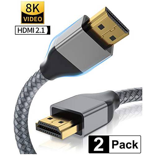 8K 60Hz HDMI 케이블 16.5FT (2 Pack), 48Gbps 7680P 울트라 고속 HDMI 2.1 케이블 for 애플 TV, Roku, 삼성 QLED, 소니 LG, Nintendo Switch, Playstation, PS5, PS4, 엑스박스 원 Series X, HDMI 2.0/ 4K 120Hz 호환가능한