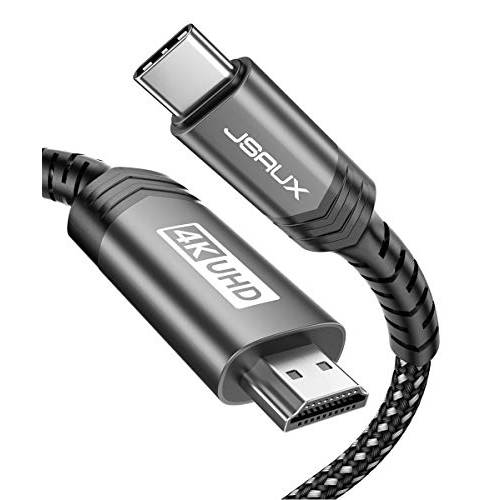 USB C to HDMI Cable[6.6ft], JSAUX (4K@60HZ) 타입 C to HDMI Cord(Thunderbolt 3 호환가능한) for 맥북 프로 2018 2017 에어 아이패드 프로, 삼성 갤럭시 S20 노트 20 10 S10 플러스, 델 XPS 13 서피스 Book-Grey