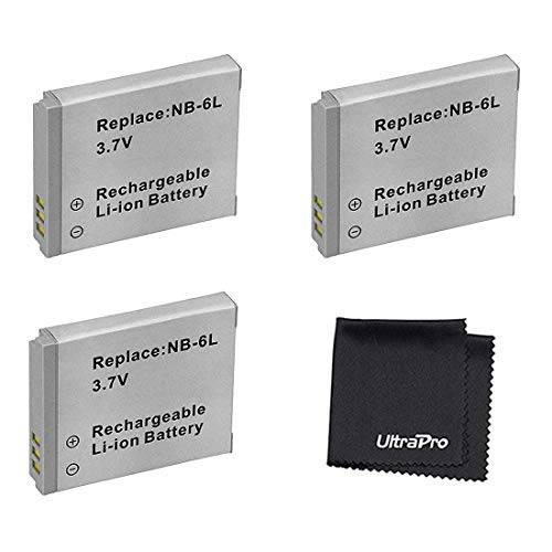 3-Pack NB-6L/ NB-6LH High-Capacity 교체용 Batteries for 엄선,고급 캐논 디지털 캠. UltraPro  번들, 묶음 Includes: Deluxe 극세사 클리닝 Cloth
