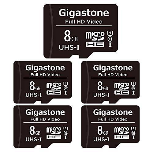 Gigastone 8GB 5-Pack Micro SD 카드, 풀 HD 비디오, Surveillance 안전 캠 액션 카메라 드론, 80MB/ s Micro SDHC UHS-I U1 C10 Class 10
