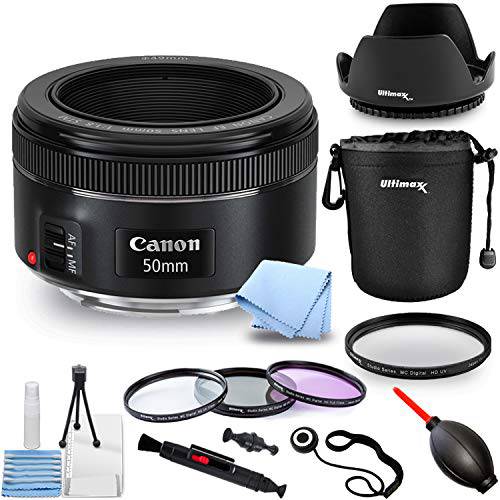 Canon EF 50mm F/ 1.8 STM 0570C002 프라임 렌즈 프로 번들,묶음 Includes: 필터 Kit, Tulip 후드, 파우치, 캡 Keeper and More