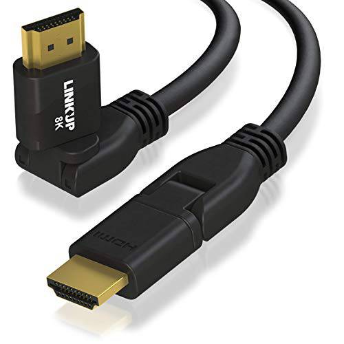 LINKUP - 울트라 High-Speed HDMI 2.1 8K 케이블 360° 스위블 앵글 커넥터 | DSC HDR UHD 디지털 비디오 케이블  내구성 28AWG 48GB/ s | 10K 8K 5K 4K 2K 1080 | 호환가능한 with 애플 엑스박스 PS5 삼성 -3ft