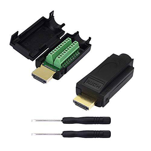 SinLoon 2 팩 HDMI 무납땜 어댑터 금도금 HDMI 연장 케이블 커넥터 Signals 터미널 Breakout Board 프리 용접 커넥터 with Plastic 커버 스크류드라이버