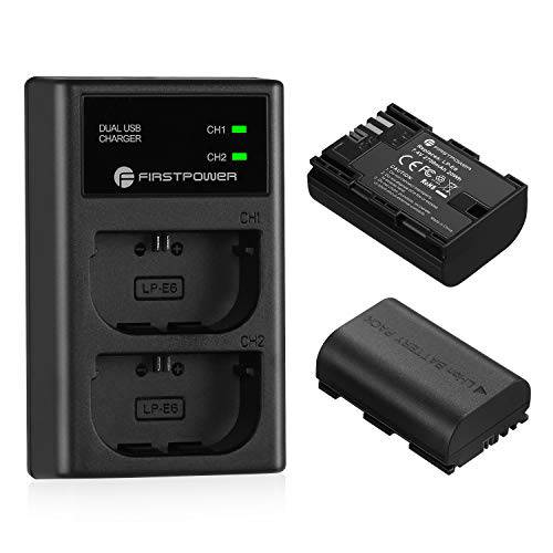 FirstPower LP-E6 LP-E6N 배터리 2-Pack 2700mAh&  듀얼 USB LED 충전 호환가능한 for Canon EOS 5D Mark II III IV, 80D, 6D, 60D, 7D, 70D, BG-E11, BG-E14, BG-E9, BG-E7