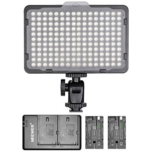 Neewer  밝기조절가능 176 LED 비디오 라이트 2-Pack 2600mAh Li-ion 배터리 and 듀얼 USB 배터리 충전 라이트닝 키트 캐논, 니콘 and Other 디지털 SLR 카메라 포토 스튜디오 비디오 촬영