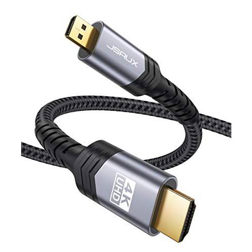 마이크로 HDMI to HDMI 케이블 10 ft, JSAUX Braided 마이크로 HDMI 케이블 지원 4k 60Hz HDR 3D ARC 18Gbps 호환가능한 고프로 히어로, 소니 A6000 A6300 카메라, 레노버 요가 and More (그레이)