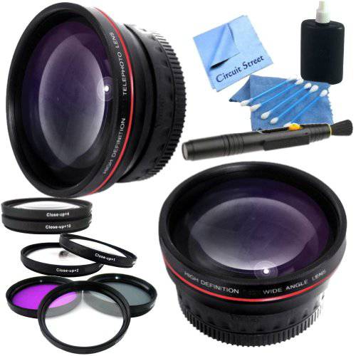 프로페셔널 58mm 렌즈 키트 캐논 VIXIA 캠코더: 포함 고 해상도 와이드 앵글 렌즈, 망원 HD 렌즈, 필터 키트 매크로 Close Up 렌즈ES,  렌즈 클리닝 펜&  렌즈 정비 키트