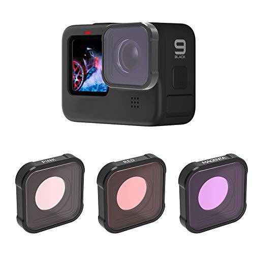 QKOO  수중 다이빙 레드/ 핑크/ Magenta 필터 고프로 히어로 9 블랙 (Directly 교체용 The 스탠다드 보호 렌즈 On Your 카메라)
