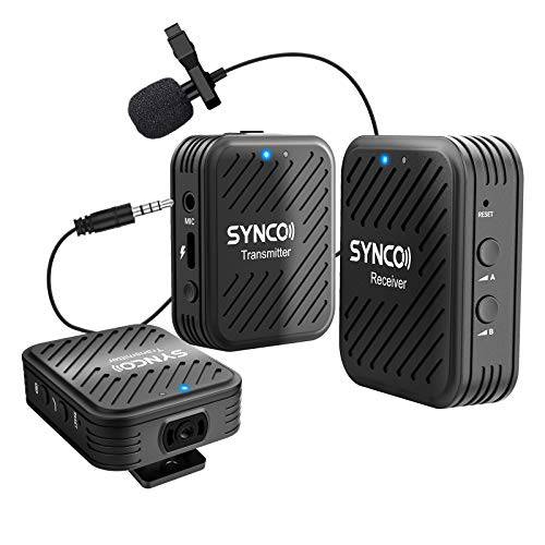 SYNCO G1(A2) 2.4GHz 무선 라발리에 마이크,마이크로폰 시스템 2 Transmitters, 1 리시버& 1 외장 Lav-Microphone 호환가능한 스마트폰, 노트북, DSLR, 태블릿, 태블릿PC, 캠코더, 레코더