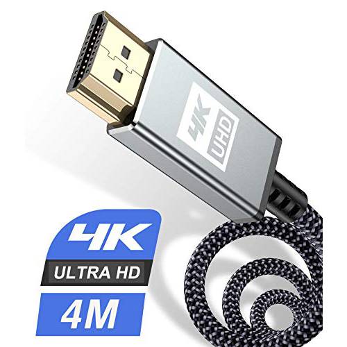 4K HDMI 케이블 13ft, Sweguard HDMI 2.0 심 케이블 고속 18Gbps 금도금 나일론 Braid 케이블 지원 4K@60Hz, 2K@144Hz, 3D, HDR, UHD 2160P, 1440P, 1080P, HDCP 2.2, ARC 애플 TV, 파이어 TV, PS4, PS3, PC-Grey