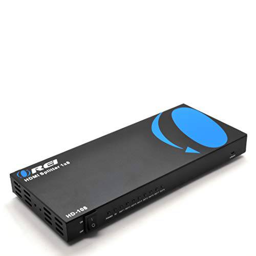 1080p 1x8 HDMI 분배기 by Orei - 1 포트 to 8 HDMI 디스플레이 복제/ 미러 - 전원 분배기 Ver 1.3 인증된 풀 HD 1080P 하이 해상도 3D 지원 (원 입력 to 2 출력) - HD-108