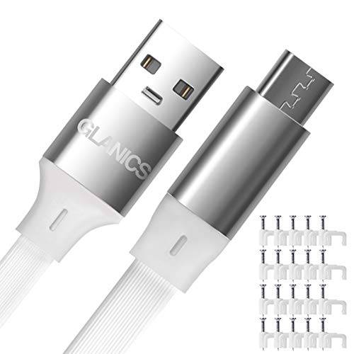 마이크로 USB 케이블 10ft, GLANICS USB 마이크로 and 충전기 케이블, 충전 and 데이터 동기화 케이블 Wyze 캠, 클라우드 캠, 안드로이드 폰, 휴대용 Powe and Other Devices(White)