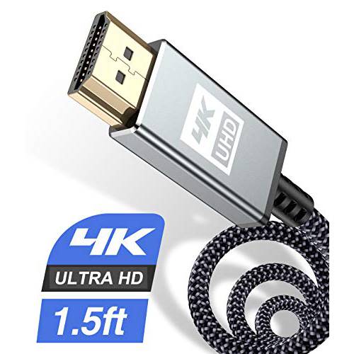 4K HDMI 케이블 1.5ft, Sweguard HDMI 2.0 심 케이블 고속 18Gbps 금도금 나일론 Braid 케이블 지원 4K@60Hz, 2K@144Hz, 3D, HDR, UHD 2160P, 1440P, 1080P, HDCP 2.2, ARC 애플 TV, 파이어 TV, PS4, PS3, PC-Grey