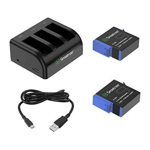Smatree 2 팩 교체용 배터리 3-Channel USB 퀵 충전기 고프로 히어로 9 블랙, 완전 호환가능한 고프로 9 Original, 오리지날 충전기 and 배터리