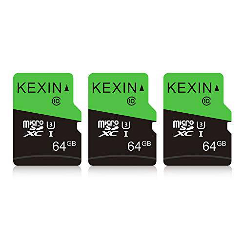 KEXIN 64GB 마이크로 SD 카드 Class 10, U3, MicroSDXC UHS-I C10 풀 HD& 4K U HD 메모리 카드,  고속 플래시 TF 카드, 3 팩