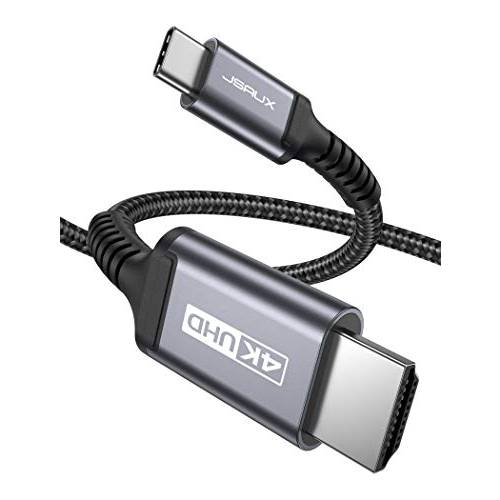 USB C to HDMI Cable[6.6ft], JSAUX 4K 타입 C to HDMI Cord(Thunderbolt 3 호환가능한), 맥북 프로 2018 2017, 맥북 에어/ 아이패드 프로 2018, 서피스 북 2, 삼성 S10 S9 S8, 노트 10 and More-Grey