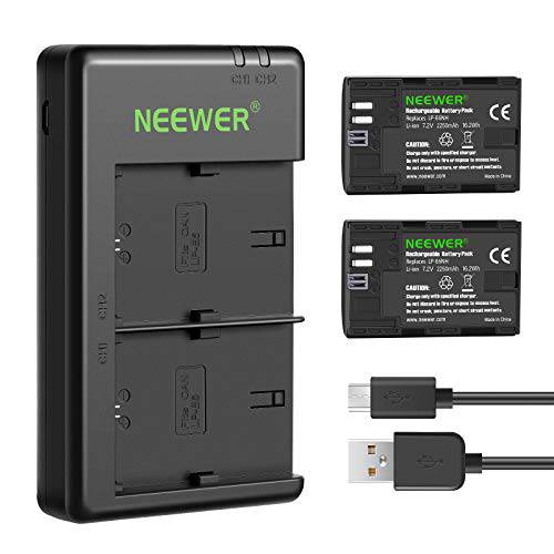 Neewer  교체용 LP-E6NH 배터리 충전식 배터리 충전기 세트 호환가능한 캐논 EOS R5, EOS R6, EOS R, 5D II III IV, 6D, 6D II, 7D, 7D II, 60D, 70D, 80D, 90D(2-Pack, 마이크로 USB 포트)