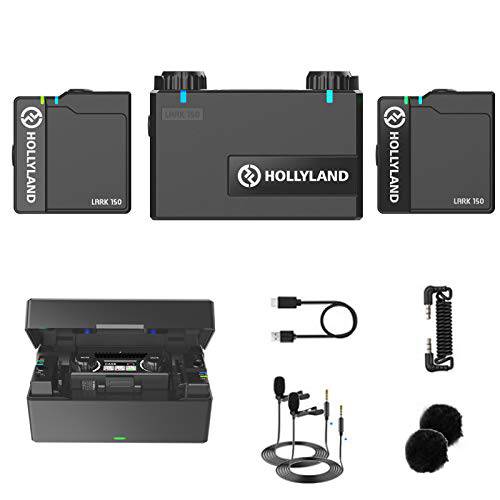 Hollyland Lark 150 무선 듀얼 마이크,마이크로폰 시스템, 2.4GHz 디지털 무선 전송 충전 케이스
