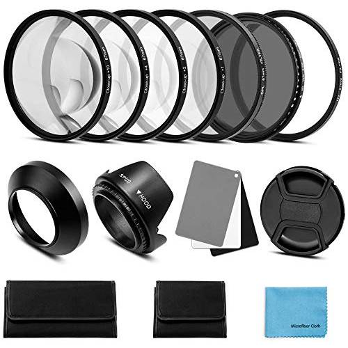 77mm 렌즈 필터 악세사리 Kit:UV CPL 조절가능 ND Filter(ND2-ND400), 매크로 클로즈 up 필터 세트(+ 1,+ 2,+ 4,+ 10), 렌즈 후드, 3 in 1 그레이 카드 캐논 니콘 소니 펜탁스 올림푸스 후지 DSRL 카메라
