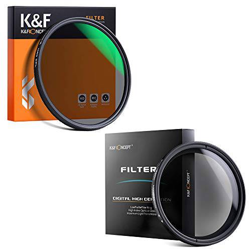 K&F Concept 43mm 슬림 페이더 가변 ND2-ND400 중성 농도 조절가능 ND ND2 ND4 ND8 ND16 to ND400 렌즈 필터& K&F Concept 43MM 원형 편광 필터 HD 18 La