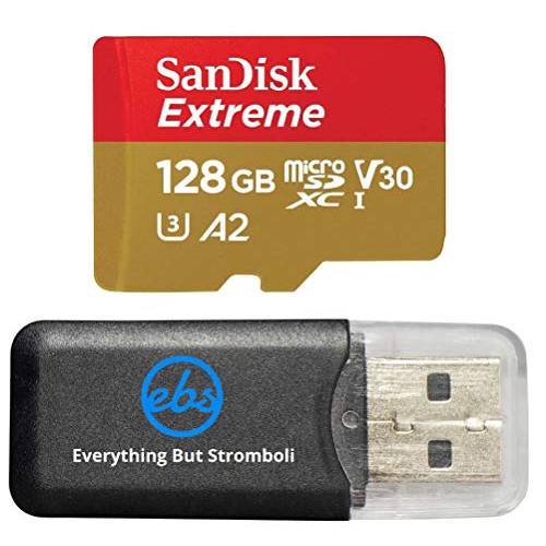 SanDisk  익스트림 128GB 마이크로 SD 메모리 카드 고프로 Works 고프로 히어로 9 블랙 카메라 UHS-1 U3/ V30 A2 4K Class 10 (SDSQXA1-128G-GN6MN) 번들,묶음 1 Everything But 스트롬볼리 마이크로SD 카드 리더, 리더기