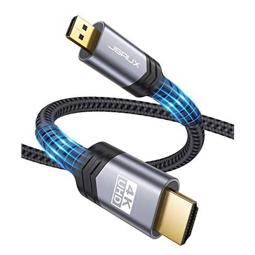 4K 마이크로 HDMI to HDMI 케이블 3.3 ft, JSAUX  마이크로 HDMI to 스탠다드 HDMI 케이블 Braided 지원 4k 60Hz HDR 3D ARC 18Gbps 호환가능한 고프로 히어로, 소니 A6000 A6300 카메라, 레노버 요가 and More (그레이)