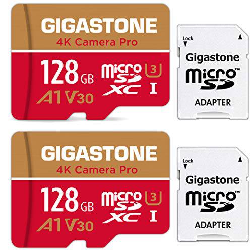 Gigastone 128GB 2-Pack 마이크로 SD 카드, 4K 비디오 레코딩, 고프로, 액션 카메라, 스포츠 카메라, Nintendo-Switch 호환가능한, R/ W up to 100/ 50 MB/ S, UHS-I A1 V30 Class 10