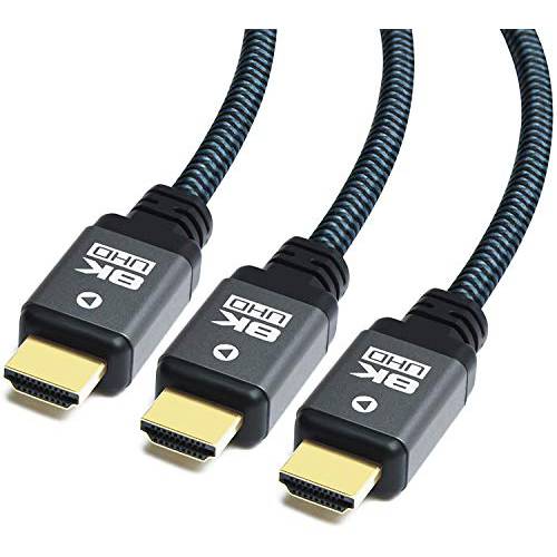 8K HDMI 케이블 15ft (3 팩) 고속 48Gbps HDMI 2.1 케이블, 듀러블 나일론 Braided, 지원 8K@60Hz, 4K@120Hz, 10K, 2K, HD, 3D, 다이나믹 HDR, HDCP 2.2, 4:4:4, eARC, 100% 리얼 8K 퀄리티 (15ft, 3 팩)