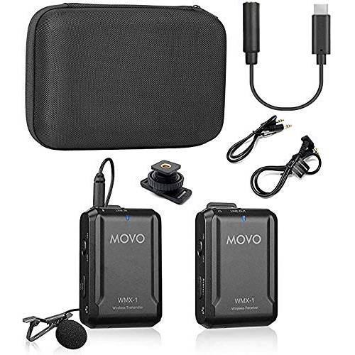 Movo WMX-1 번들,묶음 2.4GHz 무선 라발리에 마이크,마이크로폰 시스템 호환가능한 DJI 오즈모 포켓, DSLR 카메라, 아이폰, 안드로이드 스마트폰, and 태블릿 (200’ ft 오디오 레인지) - DJI 오즈모 포켓 Accesso