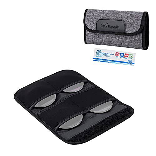 JJC 4-Pocket Lens Filter Pouch Case for Circular Filter Up to 58mm (37mm 40.5mm 49mm 52mm 55mm), Dustproof Lens Filter Wallet Bag with Padded