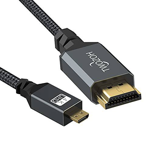 Twozoh 4K 마이크로 HDMI to HDMI 케이블 6FT, High-Speed HDMI to 마이크로 HDMI(Type A to 타입 D) 2.0 Braided 케이블 고프로 히어로 7, 라즈베리 파이 4, 요가 3
