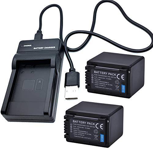 배터리 2 팩 and USB 여행용 충전기 파나소닉 HC V180 HC-V180 HC-V180K HC-V180EB-K HC-V180EG-K HD 비디오 카메라 캠코더