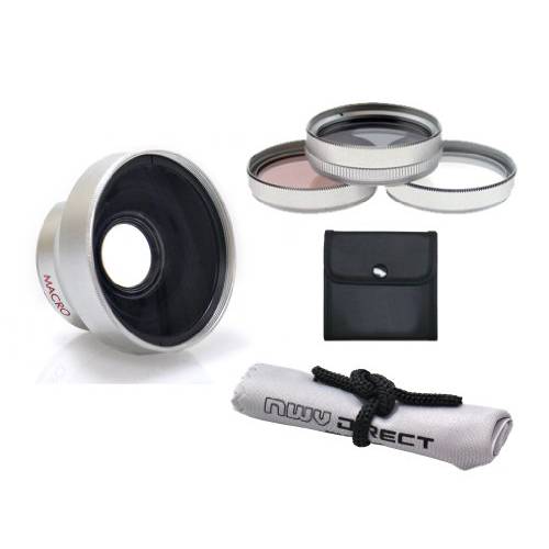 소니 HDR-CX160/ B 하이 해상도 0.45x 와이드 앵글 렌즈 w/ 매크로 (37mm)+ 3 피스 렌즈 필터 키트 (37mm)+ Nwv 다이렉트 극세사 클리닝 천