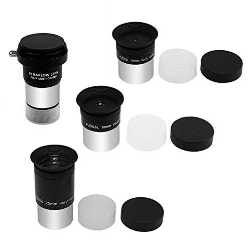 Astromania 멀티 코팅 1.25-Inch Plossl Eyepieces(4mm, 10mm, 25mm) 2X Barlow Astronomical 텔레스코프 악세사리 키트 - Let You get The Most Out and 향상 The 퍼포먼스 of Your 텔레스코프