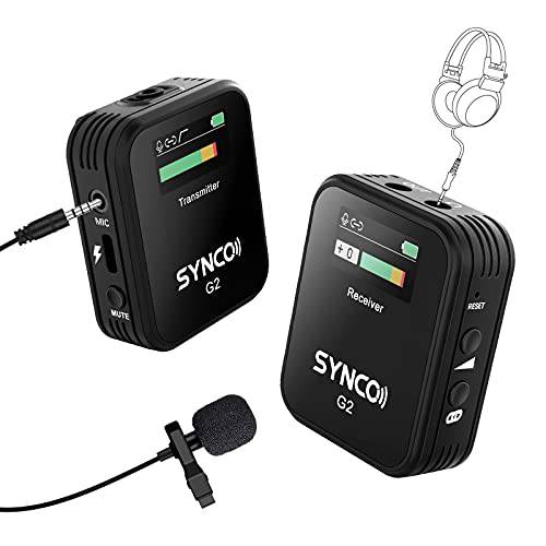 SYNCO-G2(A1)-Wireless-Microphone-System SYNCO TFT 스크린 무선 마이크 호환가능한 DSLR 카메라 캠코더 스마트폰 and 태블릿 (1 송신기 1 리시버& 1 외장 Lav-Mic)