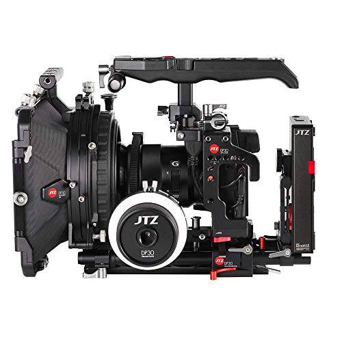 JTZ DP30 카메라 케이지 15mm 레일 로드 베이스플레이트 리그& 탑 핸들+ 4×4 카본 파이버 매트 박스+ 팔로우 포커스+ 파워 Supply(LE 버전) 파나소닉 루믹스 GH3 GH4 GH5 GH5s