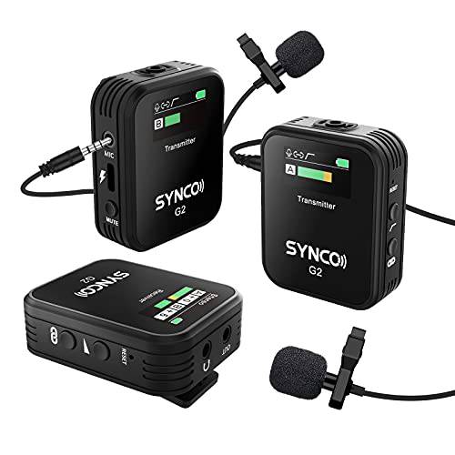 SYNCO G2(A2), 2.4G 무선 라발리에 마이크,마이크로폰 시스템 듀얼 송신기& 1 리시버 라펠 마이크 Vlogging 스트리밍 유튜브 고 무선으로 on 카메라 스마트폰 태블릿, 태블릿PC, SYNCO-G2-Wireless-Go-Microphone