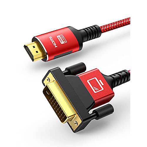 HDMI to DVI 4k 1080P 케이블 6FT, High-Speed Bi-Directional DVI-D 24+ 1 Male to HDMI Male 나일론 Braid 케이블, Gold-Plated 어댑터, 알루미늄 쉘, 호환가능한 PC, Blu-Ray, PS3/ 4/ 5 and More
