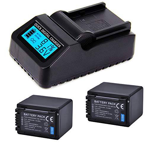 배터리 2 팩 and LCD 디스플레이 고속 배터리 충전기 파나소닉 HC-WX970 HC-WX970M HC-WX970EE HC-WXF990M HC-WXF990M-K HC-WXF991 HC-WXF991K 4K 비디오 카메라 캠코더