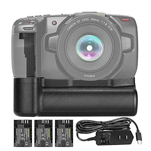 Neewer HM 배터리 그립 호환가능한 블랙매직 포켓 시네마 카메라 6K 4K Type-C 파워 어댑터 and 3-Pack 7.4V 2000mAh 14.8Wh LP-E6 충전식 Li-ion 배터리