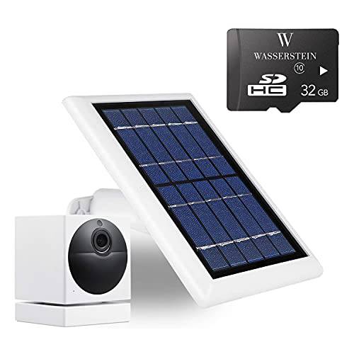 Wasserstein 태양광 패널 호환가능한 Wyze 캠 아웃도어 - 2W 5V 충전 추가 32GB 마이크로 SD 카드 포함 (화이트) (WYZE 캠 아웃도어 NOT 포함)