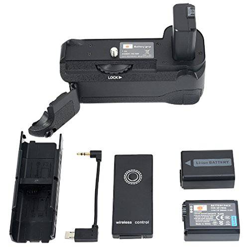DSTE 교체용 프로 무선 리모컨 VG-6300 버티컬 배터리 그립+ 2X NP-FW50 배터리 호환가능한 소니 A6300 A6000 디지털 카메라 as NP-FW50