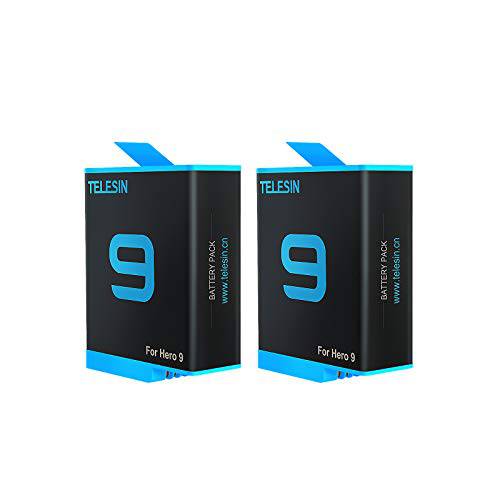 TELESIN 2-Pack 1750mAh 배터리 호환가능한 고프로 히어로 9 블랙 에디션, 충전식 교체용 배터리 Original 고 프로 9 카메라