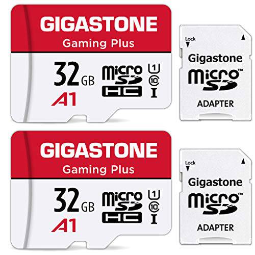 [Gigastone] 마이크로 SD 카드 32GB 2-Pack, 게이밍 플러스, MicroSDHC 메모리 카드 Nintendo-Switch, Wyze 캠, Roku, 풀 HD 비디오 레코딩, UHS-I U1 A1 Class 10, up to 90MB/ S, 마이크로SD to SD 어댑터