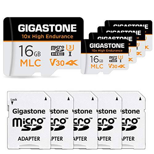 Gigastone 16GB 5-Pack MLC 마이크로 SD 카드, 10x 하이 지구력 4K 비디오 레코딩, 세큐리티 캠,  블랙박스, 감시 호환가능한 95MB/ S, U3 C10