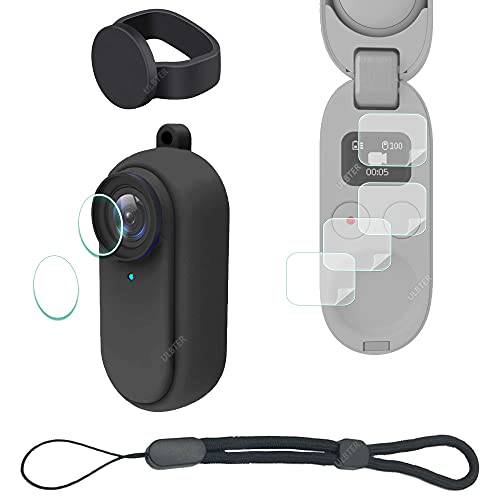 렌즈 보호 Insta360 고 2+  러버 슬리브+ 렌즈 커버 캡+  손목 스트랩, ULBTER 실리콘 보호 케이스 Insta 360 고 2 카메라 Accessory-Black