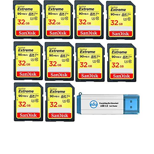 SanDisk 익스트림 32 GB SD 카드 (10 팩) 스피드 Class 10 UHS-1 U3 C10 4K 32G SDHC 메모리 카드 호환가능한 디지털 카메라, 컴퓨터, 트레일 카메라