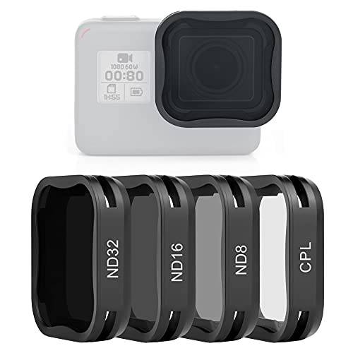 SOONSUN 4-Pack 렌즈 필터 CPL ND8 ND16 ND32 필터 고프로 히어로 5 6 7 블랙, 중성 농도 and 원형 편광판 렌즈 필터 키트 렌즈 보호 고프로 히어로 5 6 7 블랙 카메라